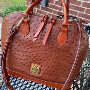 Dooney and Bourke Ostrich Cognac Zip Zip Satchel